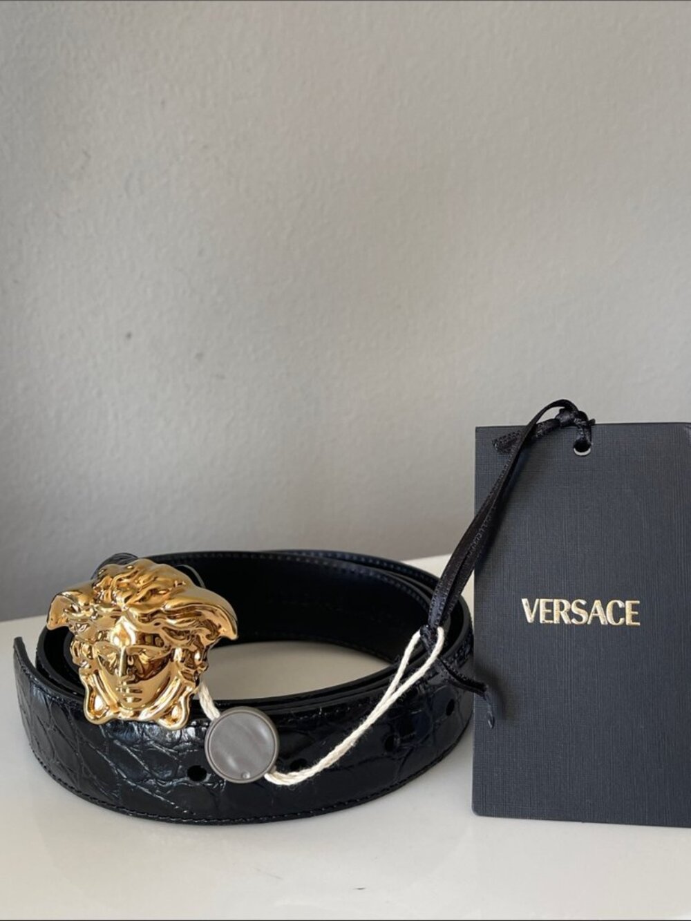 Versace La Medusa crocodile-embossed leather belt 100